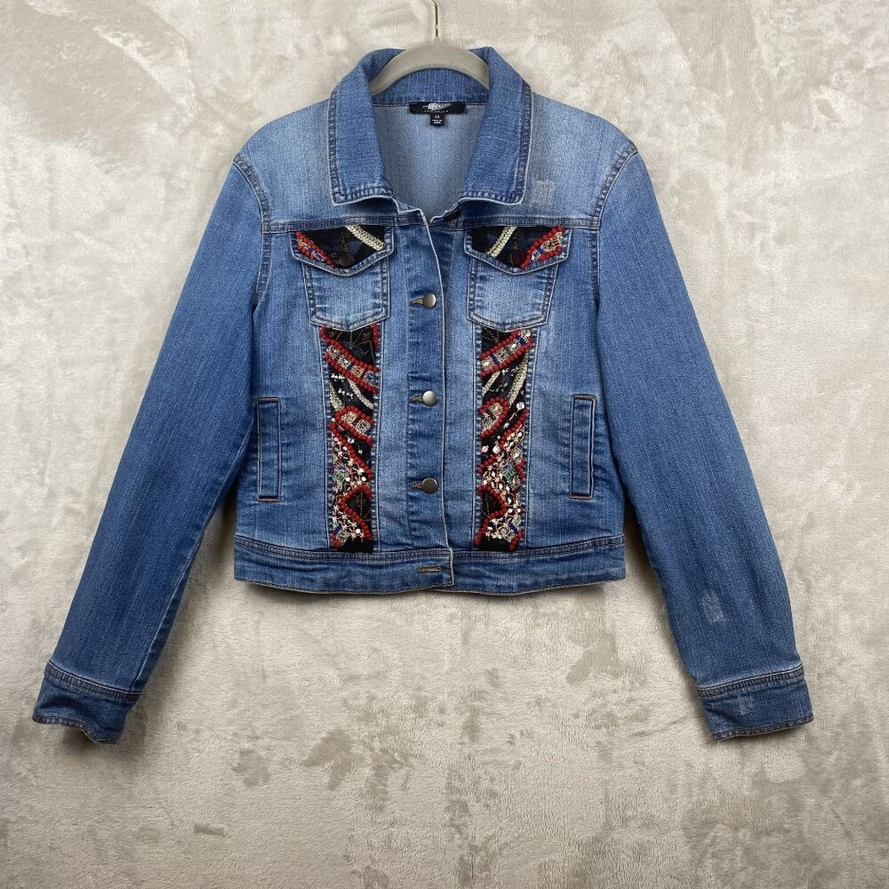Fair Child Womens Beaded Denim Jean Jacket XS